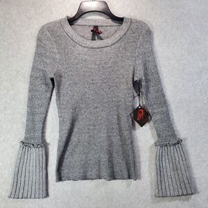 NWT YOKI Bell Sleeve Sweater Women's Pullover Gray Long Sleeve Fan Cuff Top